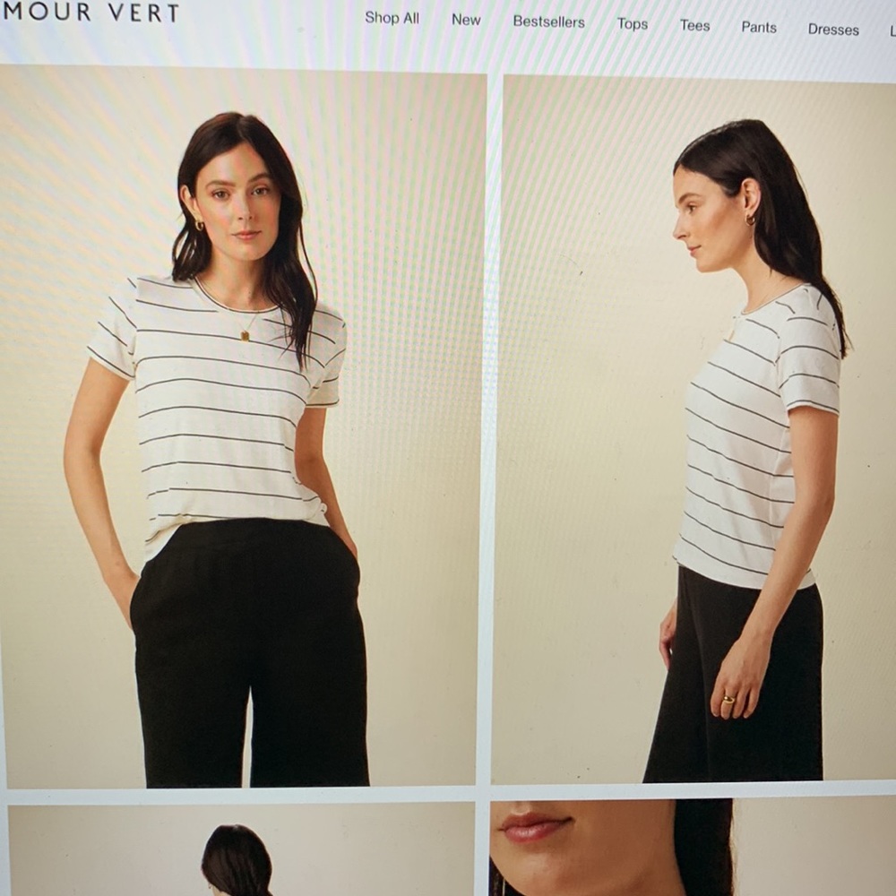 Amour Vert Berkeley Dream Knit Tee | White Havana Stripe
